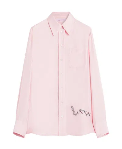 Lanvin Logo Printed Curved Hem Shirt In Nude