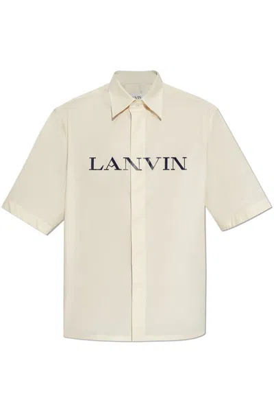 Lanvin Logo Printed Straight Hem Shirt In Beige