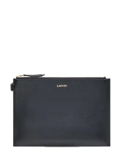 Lanvin Logo Printed Zipped Clutch Bag In Black