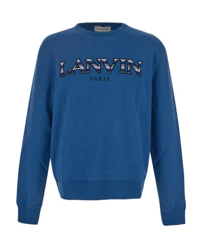 Lanvin Logo Round-necked Sweater In Blue
