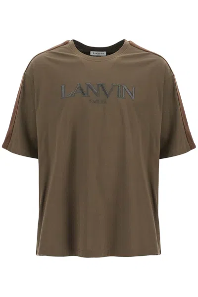 Lanvin Logo T-shirt With Curb Branded Stripes In Brown