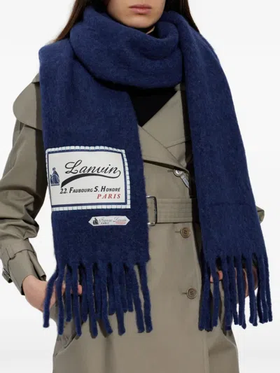 Lanvin Logo-appliqué Fringed Scarf In Blue