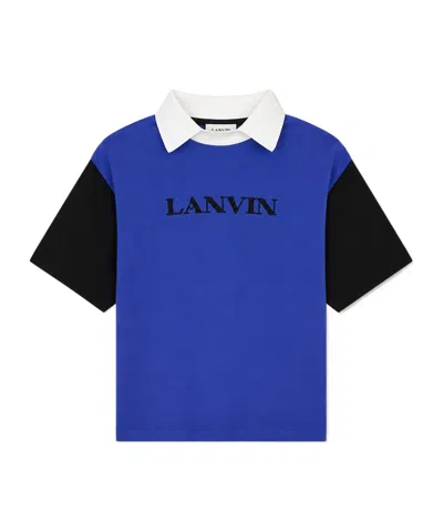 Lanvin Kids' Logo-embroidered Colour-block T-shirt In Blue