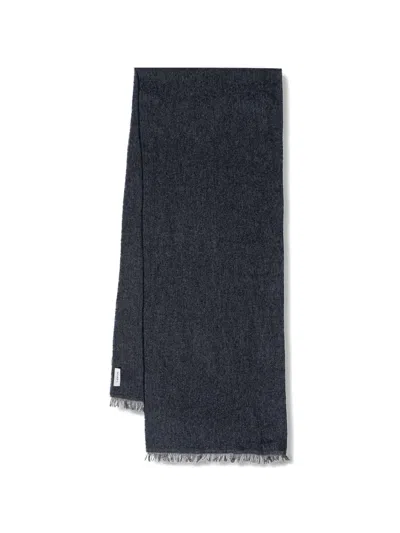 Lanvin Logo-embroidered Frayed Scarf In Gray