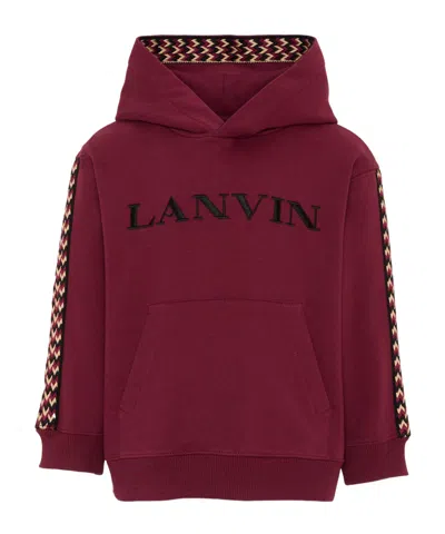 Lanvin Logo-embroidered Herringbone-trim Hoodie In Burgundy