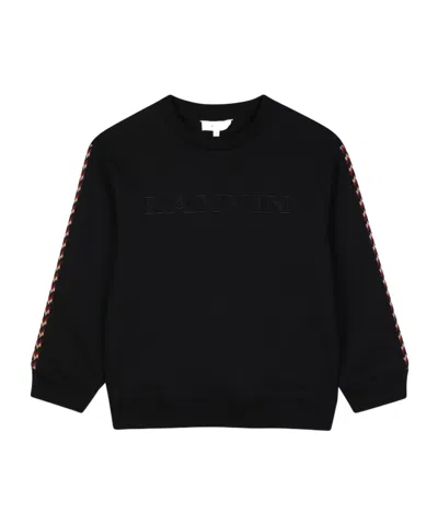 Lanvin Logo-embroidered Herringbone-trim Sweatshirt In Black