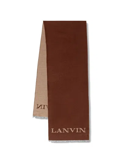 Lanvin Logo-intarsia Frayed Scarf In White