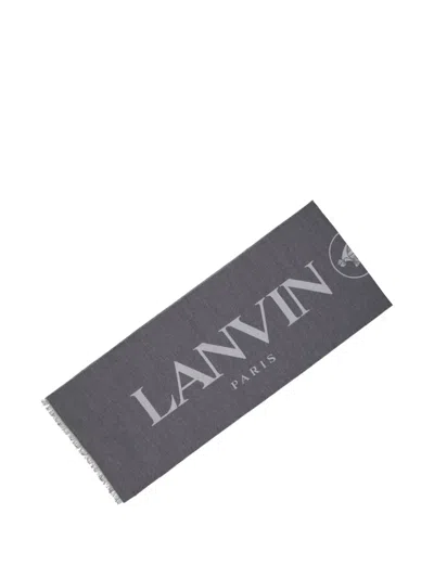 Lanvin Logo-print Silk Scarf In Gray