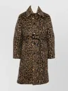 Lanvin Long Animal Print Coat With Belted Waist In Brown