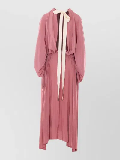 Lanvin Long Dress Flared Silhouette Draped Sleeves In Pink