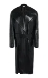 Lanvin Long Leather Peacoat In Black
