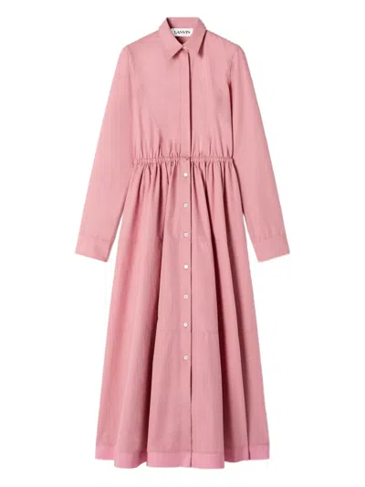 Lanvin Long-sleeve Button Midi Dress In Pink