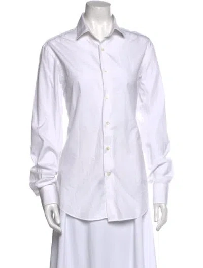 Pre-owned Lanvin Long Sleeve Button-up Top In White
