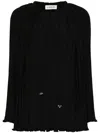 Lanvin Long Sleeve Pleated Blouse Open Neck In Black
