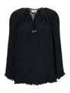 Lanvin Long Sleeve Pleated Blouse Open Neck