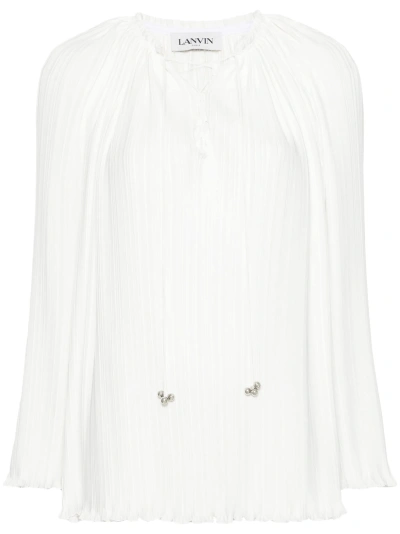 LANVIN LANVIN LONG SLEEVE PLEATED BLOUSE OPEN NECK