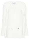 Lanvin Pleated Frilled Neckline Top With Bead Embellishment In White