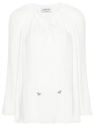 Lanvin Long Sleeve Pleated Blouse Open Neck Clothing In White