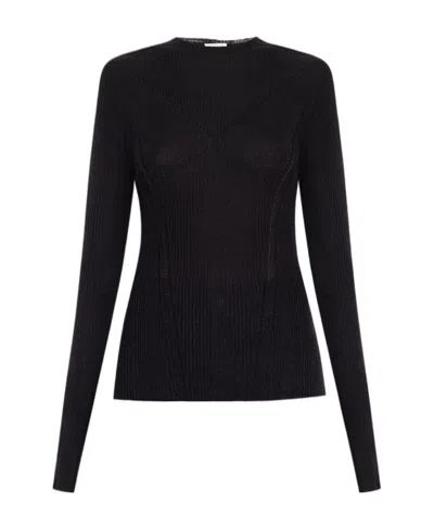 Lanvin Long-sleeve Ribbed-knit Top In Black