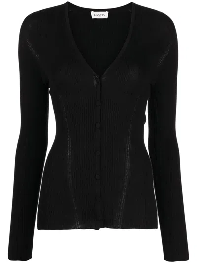 Lanvin Long Sleeve V Neck Cardigan Clothing In Black