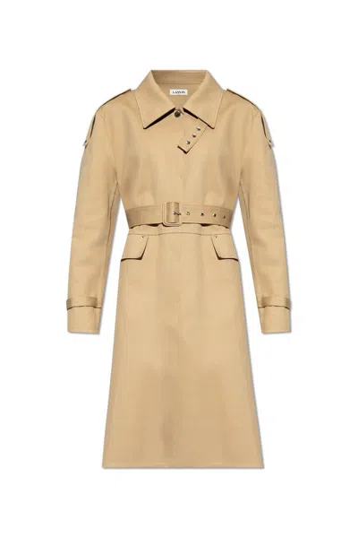 Lanvin Long Sleeved Belted Trench Coat In Beige