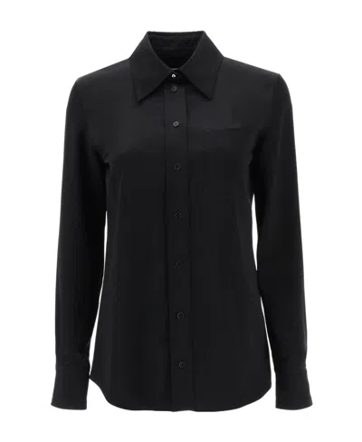 Lanvin Long Sleeved Buttoned Satin Shirt In Black