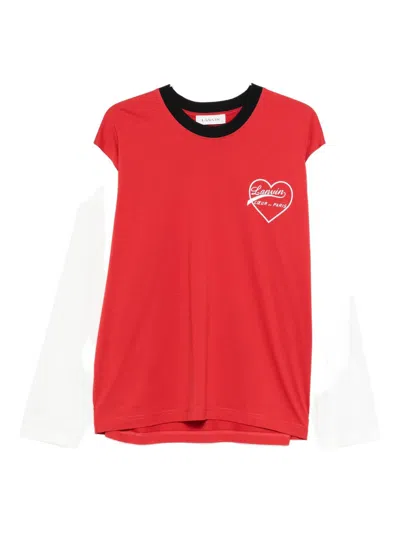 Lanvin Long-sleeved Cotton T-shirt With Heart-shaped Logo In White