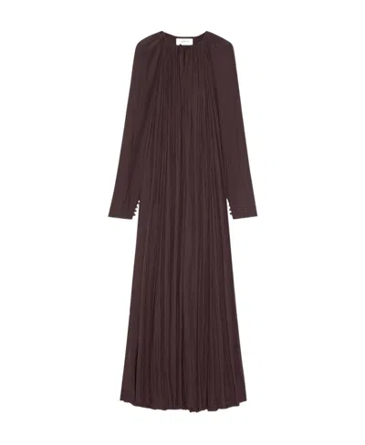 Lanvin Long-sleeved Pleated Dress In Brown