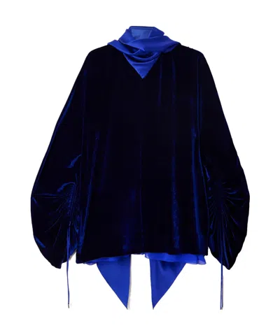 Lanvin Scarf-detailed Velvet And Gathered Chiffon Blouse In Multi