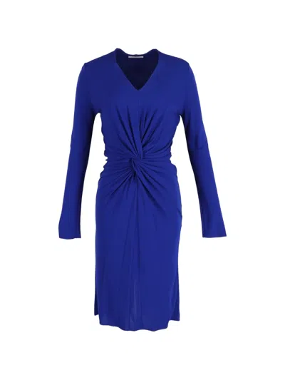 Pre-owned Lanvin Long-sleeved Twist Midi Dress In Blue