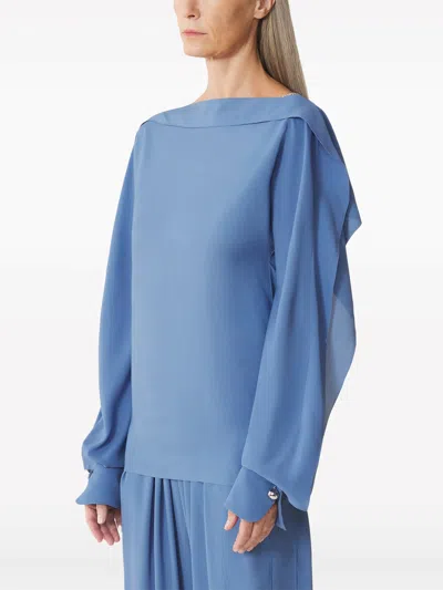 Lanvin Long Sleeves Top With Ruffles In Blue