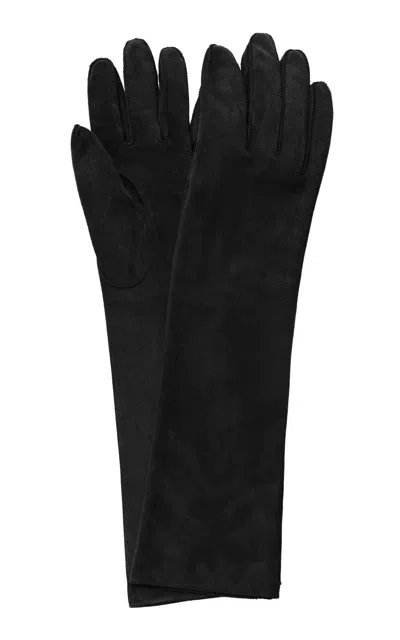 Lanvin Long Slim Suede Gloves In Black