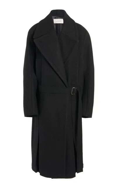 Lanvin Long Wool Peacoat In Dark Grey