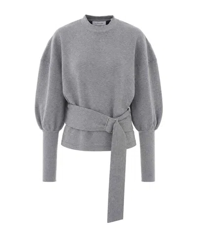 Lanvin Long-sleeve Tie-detail Sweatshirt In Gray