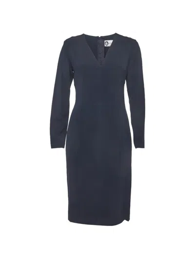 Pre-owned Lanvin Long-sleeve V-neck Midi Dress In Blue
