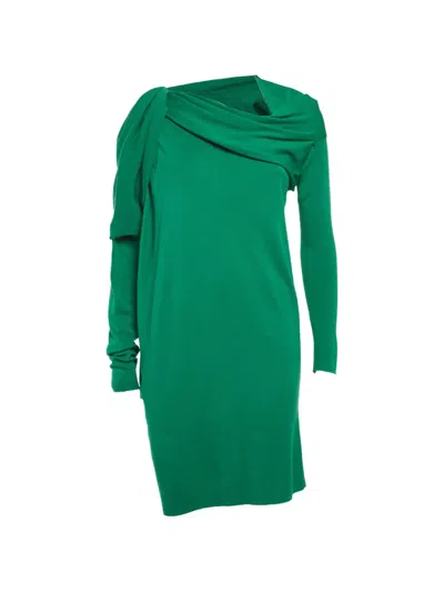 Pre-owned Lanvin Long-sleeved Draped Mini Dress In Green