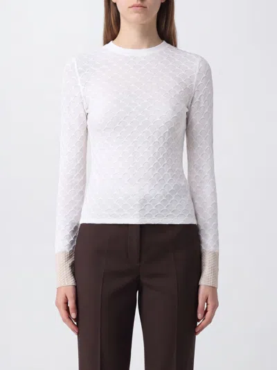 Lanvin Long-sleeved Knit Top In Wool And Mohair With High Neck In White