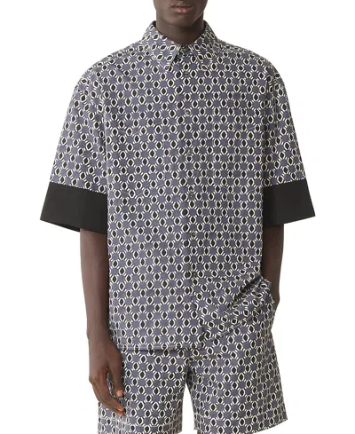 Lanvin Geometric Print Short-sleeved Shirt With Cuff Detail In Burgundy