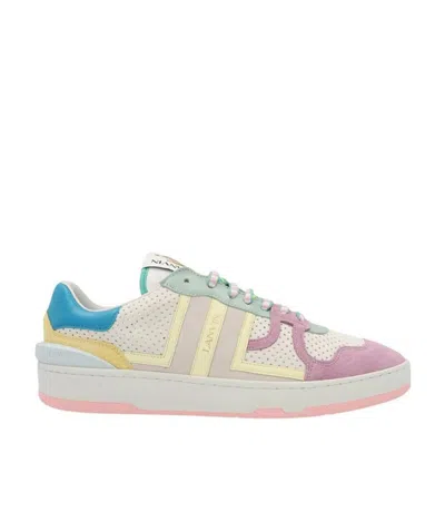 Lanvin Low-side Lacing Leather Sneakers In White Yellow