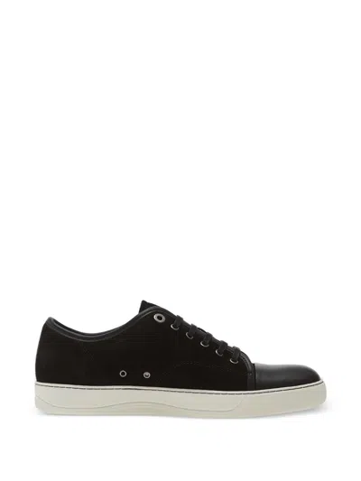 LANVIN LOW-TOP BLACK SUEDE SNEAKERS WITH SMOOTH LEATHER TOE CAP
