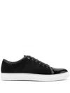 Lanvin Low-top Sneakers With Glossy Patent Toe Cap And Suede Upper In Black