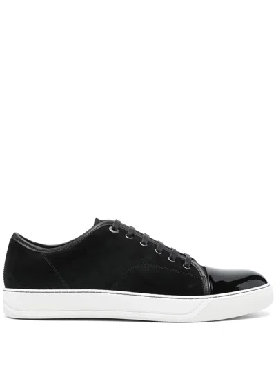LANVIN LOW-TOP SNEAKERS WITH GLOSSY PATENT TOE CAP AND SUEDE UPPER