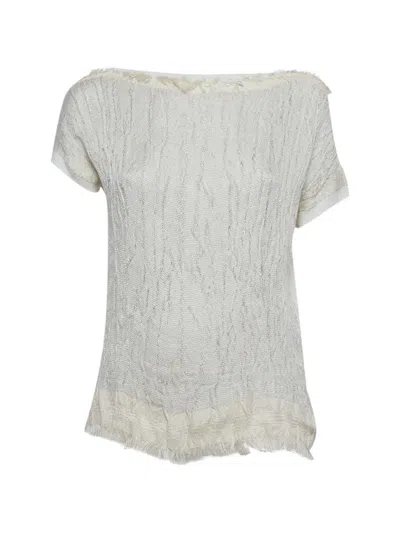 Pre-owned Lanvin Lurex-knit Short-sleeve Top In White