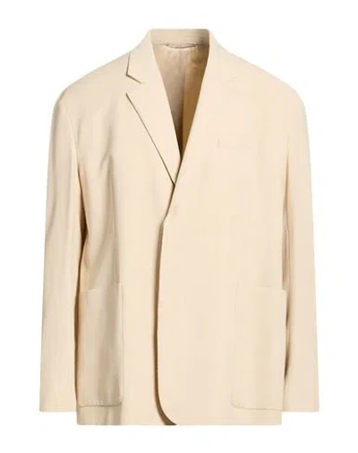 Lanvin Man Blazer Beige Size 40 Viscose, Wool In Nude
