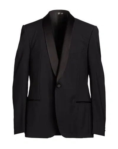Lanvin Man Blazer Midnight Blue Size 46 Wool, Mohair Wool, Silk In Black