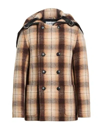 Lanvin Man Coat Camel Size 42 Virgin Wool In Multi
