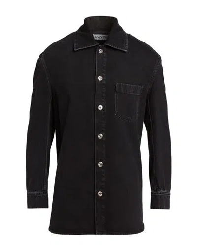 Lanvin Man Denim Outerwear Black Size L Cotton, Calfskin