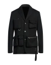 Lanvin Man Jacket Black Size 38 Wool, Leather In Black