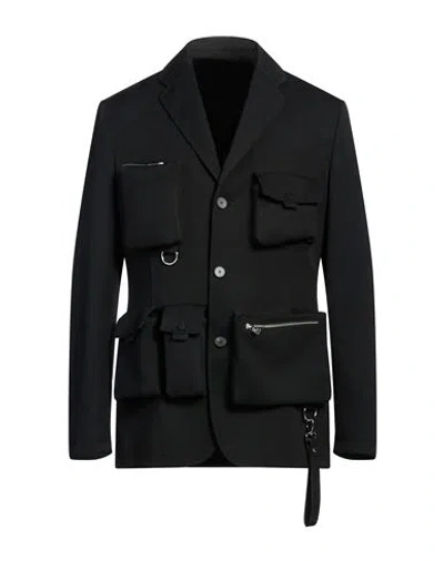 Lanvin Man Jacket Black Size 38 Wool, Leather