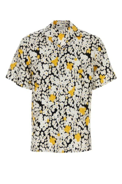 Lanvin Man Printed Satin Shirt In Multicolor